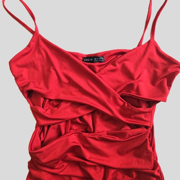 Red Satin Stretchy Shein Mini Dress MEDIUM - Picture 3 of 5